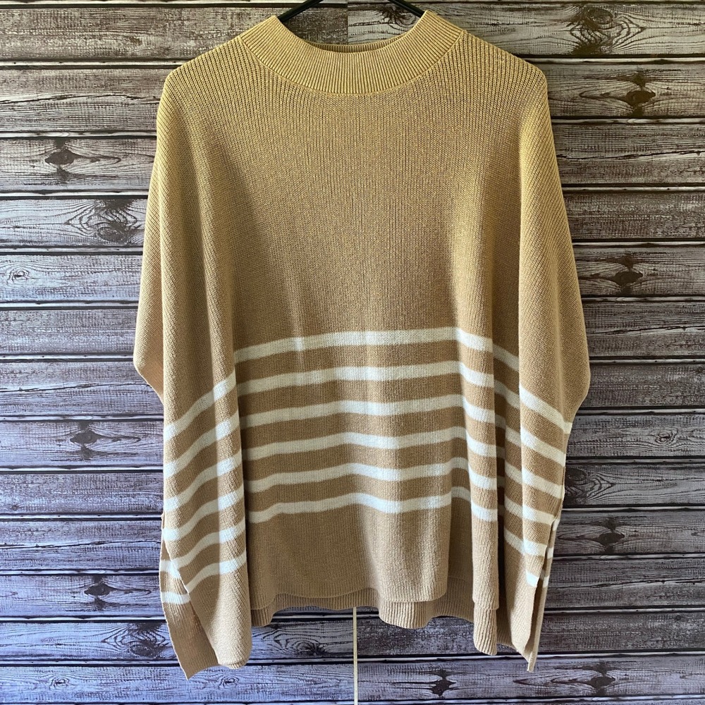J Crew Women's Poncho-Style Sweater‎ One Size Beige White Striped